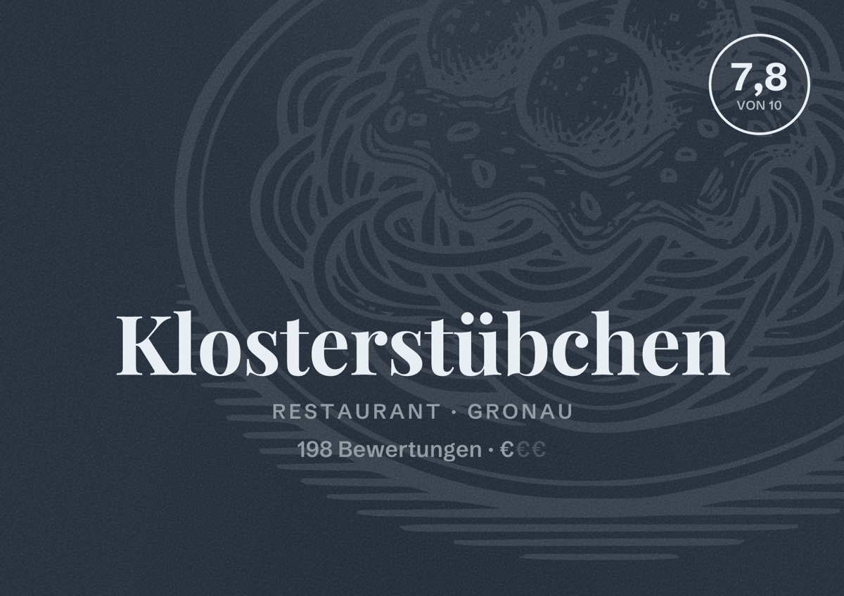 Illustriertes Poster von Klosterstübchen, Restaurant in Gronau: Bewertung 7,8 von 10 aus 198 Bewertungen, Preisniveau €
