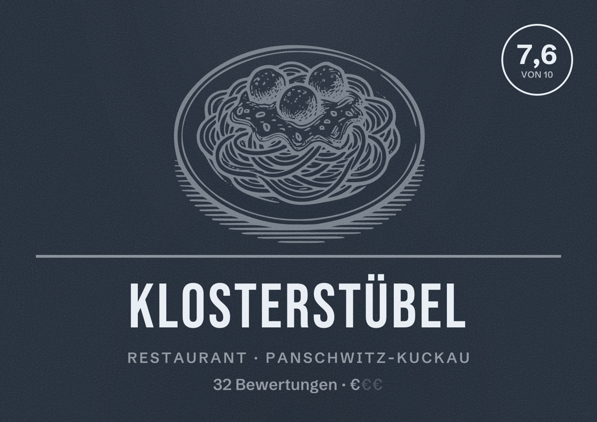 Illustriertes Poster von Klosterstübel, Restaurant in Panschwitz-Kuckau: Bewertung 7,6 von 10 aus 32 Bewertungen, Preisniveau €