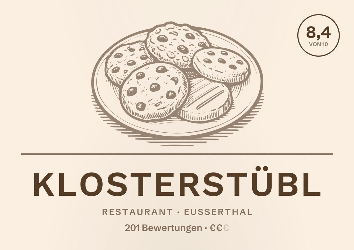 Illustriertes Poster von Klosterstübl, Restaurant in Eußerthal: Bewertung 8,4 von 10 aus 201 Bewertungen, Preisniveau €€