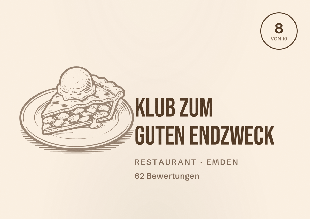 Illustriertes Poster von Klub zum guten Endzweck, Restaurant in Emden: Bewertung 8 von 10 aus 62 Bewertungen