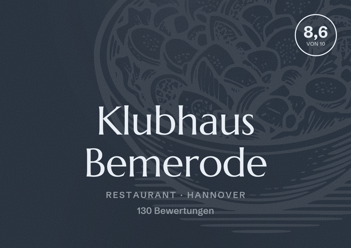 Illustriertes Poster von Klubhaus Bemerode, Restaurant in Hannover: Bewertung 8,6 von 10 aus 130 Bewertungen