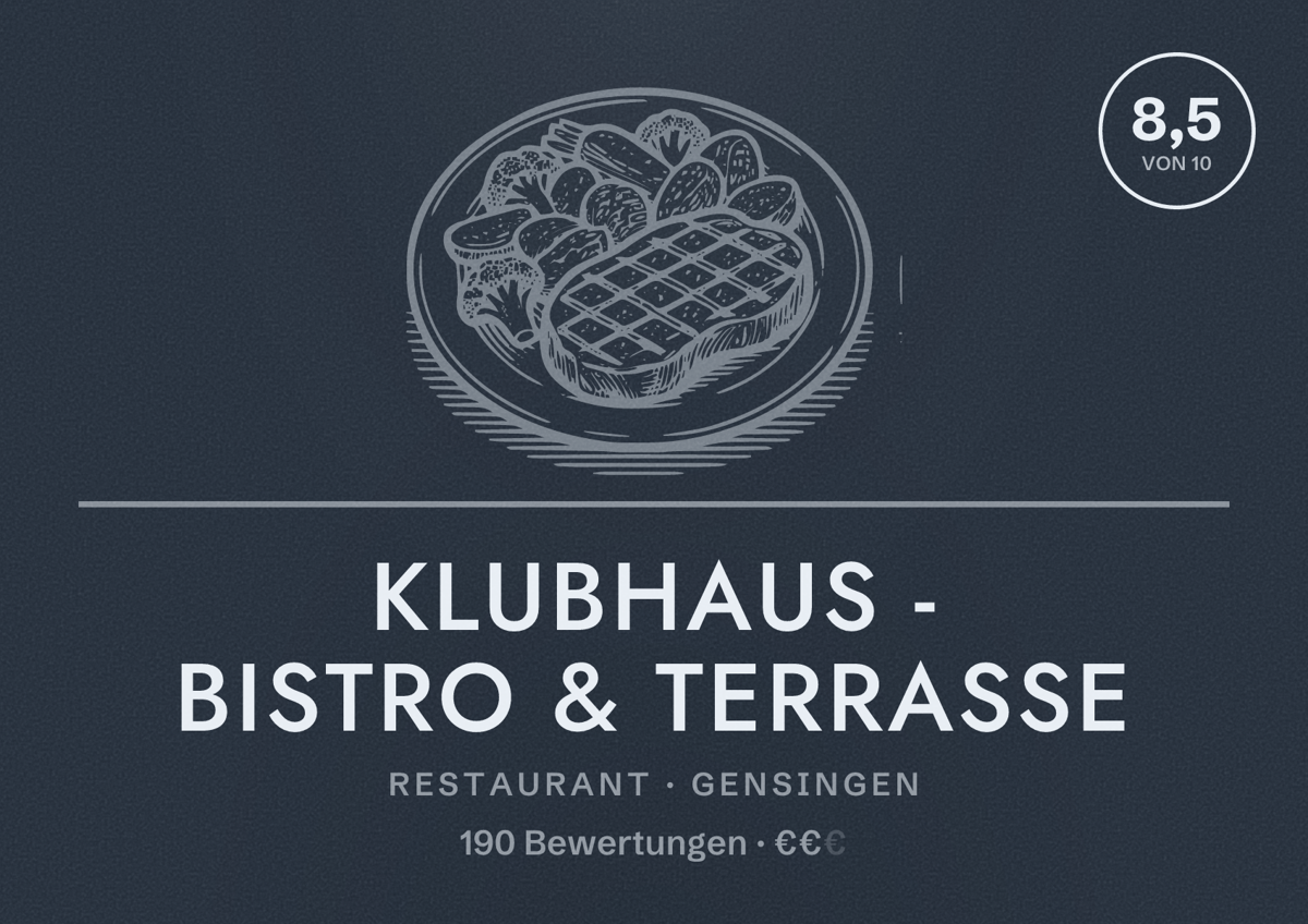 Illustriertes Poster von Klubhaus - Bistro & Terrasse, Restaurant in Gensingen: Bewertung 8,5 von 10 aus 190 Bewertungen, Preisniveau €€