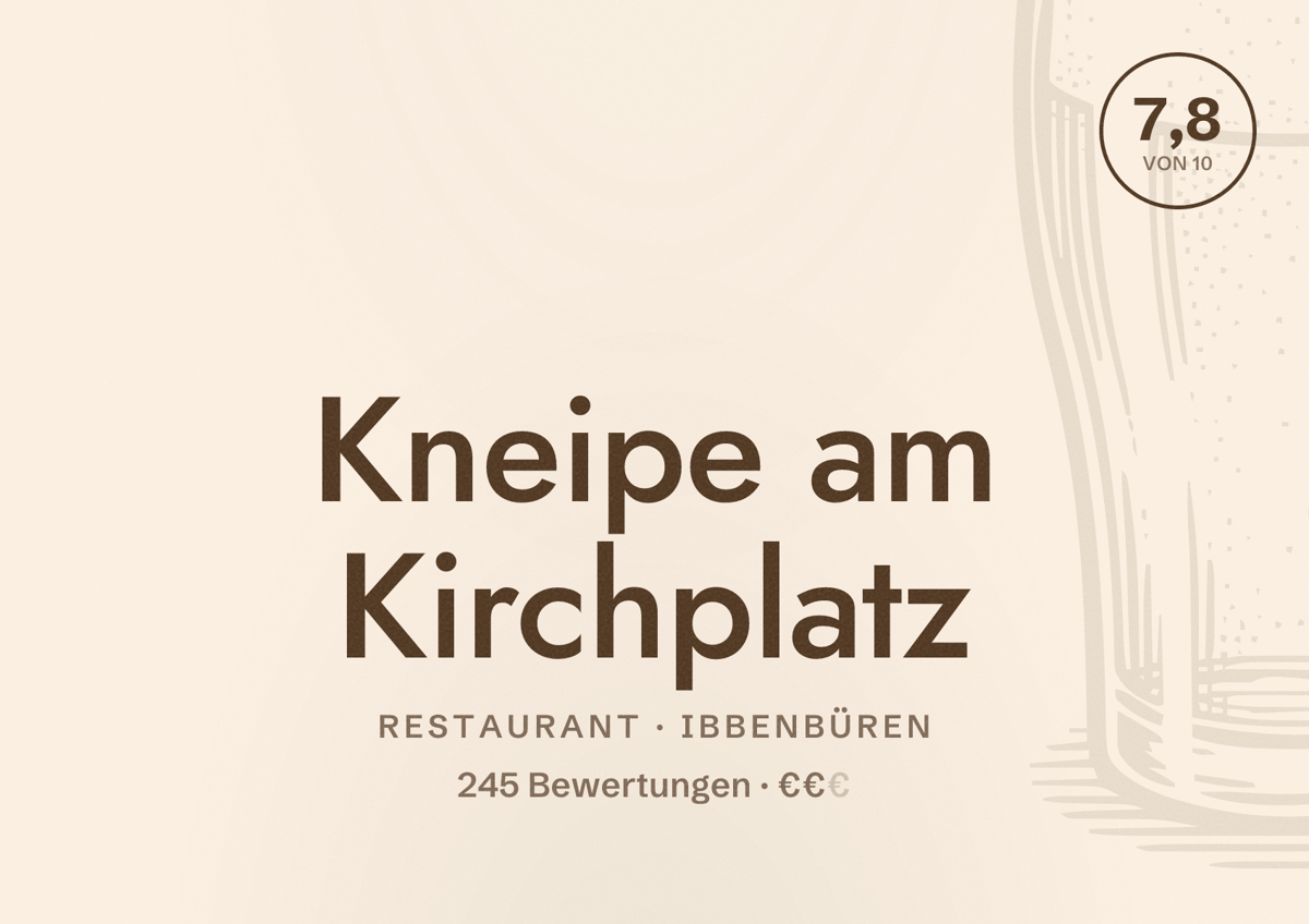 Illustriertes Poster von Kneipe am Kirchplatz, Restaurant in Ibbenbüren: Bewertung 7,8 von 10 aus 245 Bewertungen, Preisniveau €€