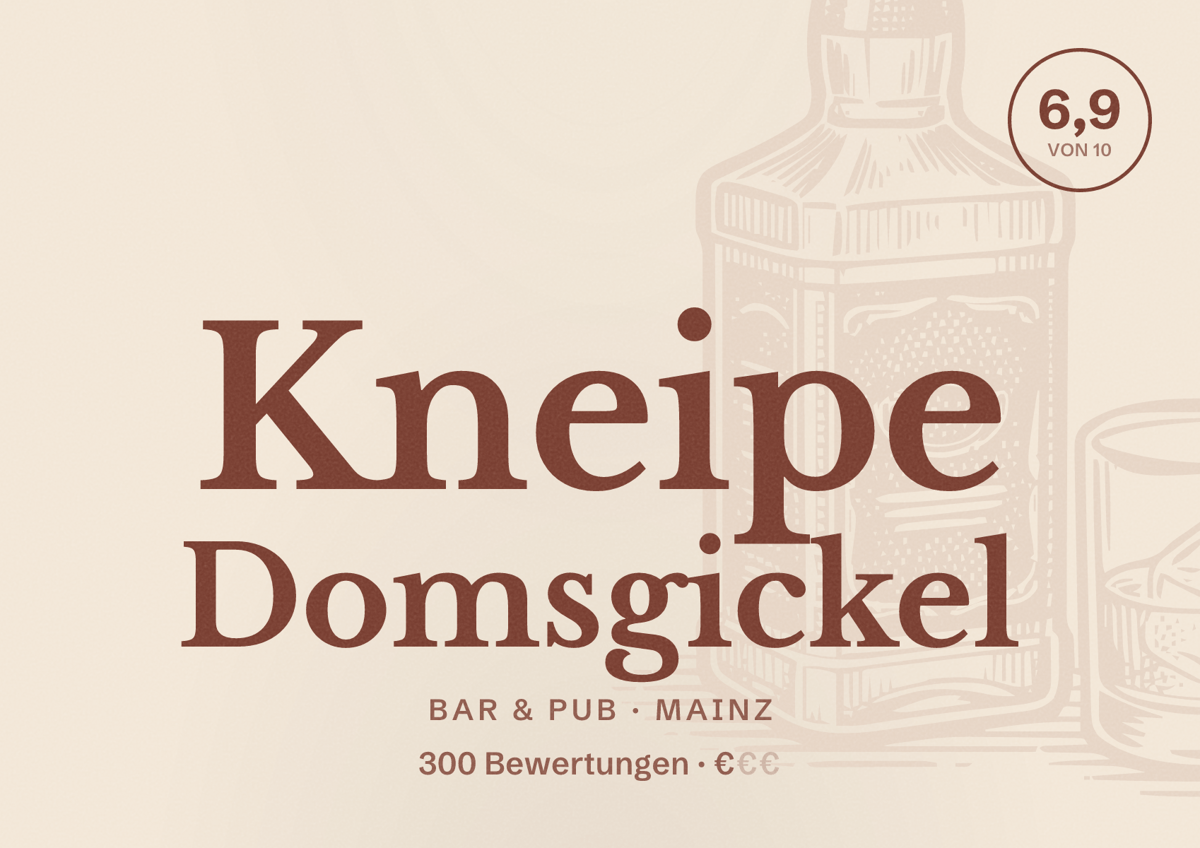 Illustriertes Poster von Kneipe Domsgickel, Bar & Pub in Mainz: Bewertung 6,9 von 10 aus 300 Bewertungen, Preisniveau €