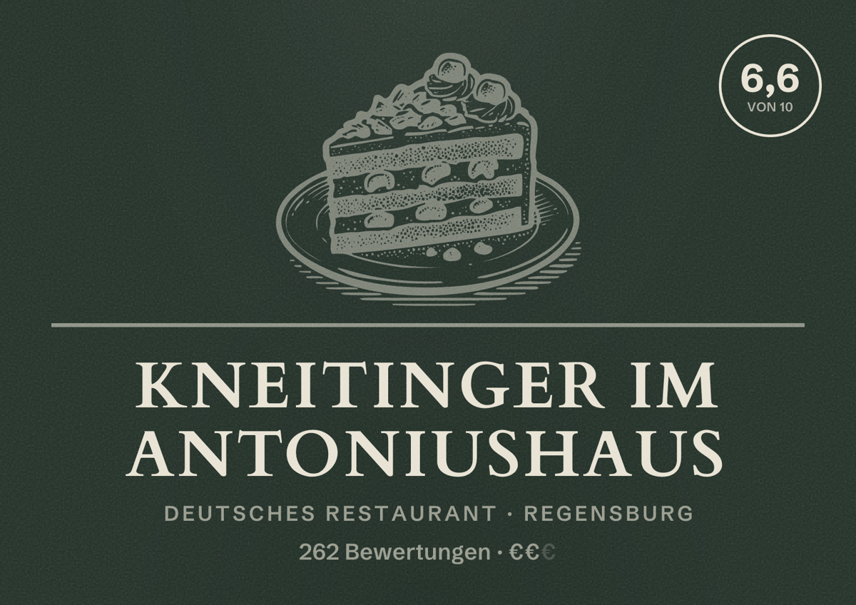 Illustriertes Poster von Kneitinger im Antoniushaus, Deutsches Restaurant in Regensburg: Bewertung 6,6 von 10 aus 262 Bewertungen, Preisniveau €€