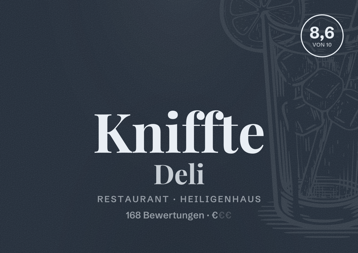 Illustriertes Poster von Kniffte Deli, Restaurant in Heiligenhaus: Bewertung 8,6 von 10 aus 168 Bewertungen, Preisniveau €