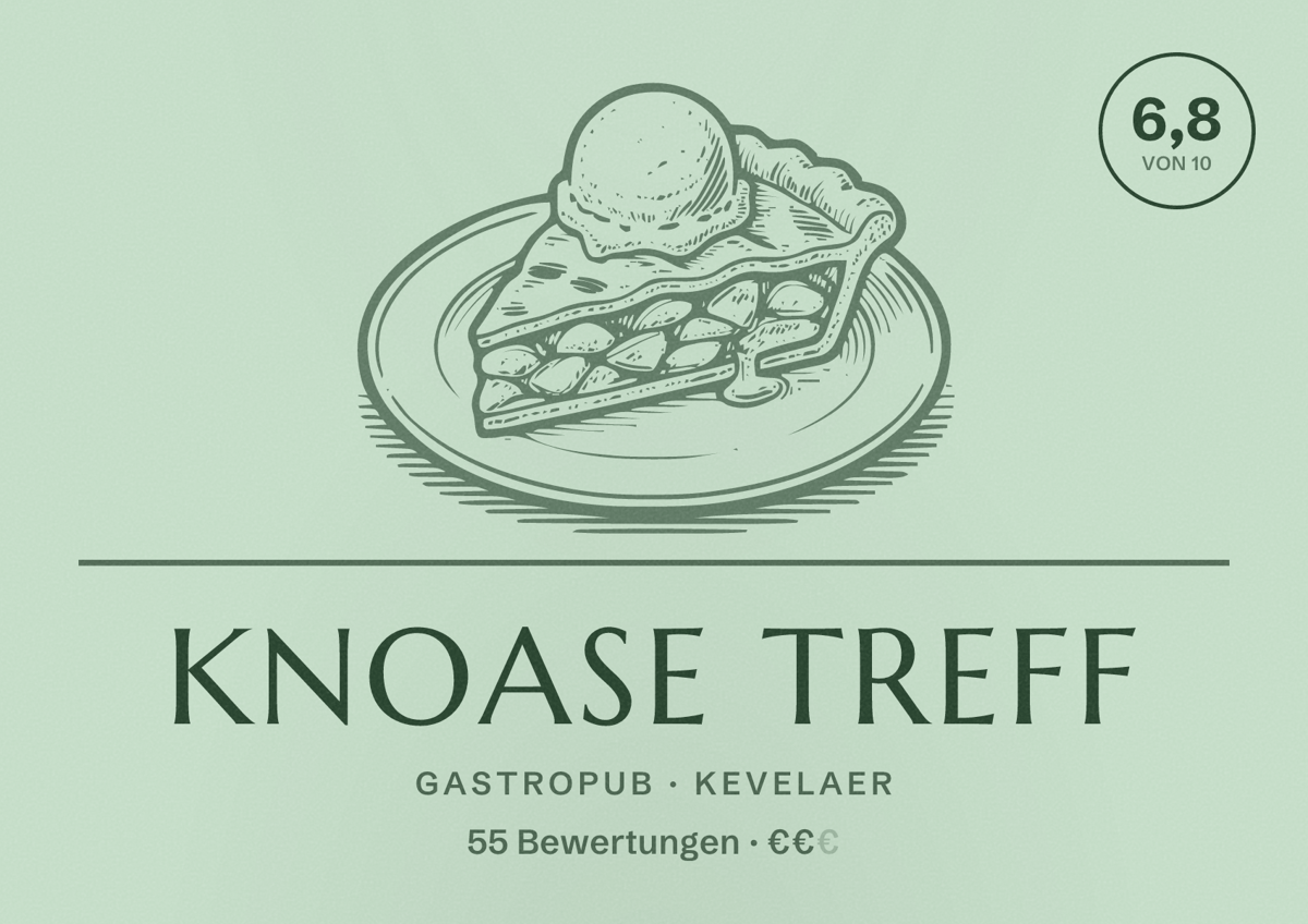 Illustriertes Poster von Knoase Treff, Gastropub in Kevelaer: Bewertung 6,8 von 10 aus 55 Bewertungen, Preisniveau €€