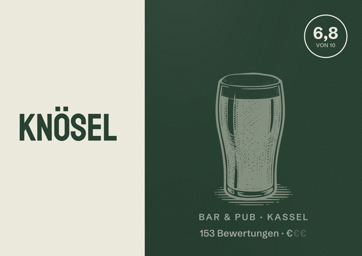 Illustriertes Poster von Knösel, Bar & Pub in Kassel: Bewertung 6,8 von 10 aus 153 Bewertungen, Preisniveau €