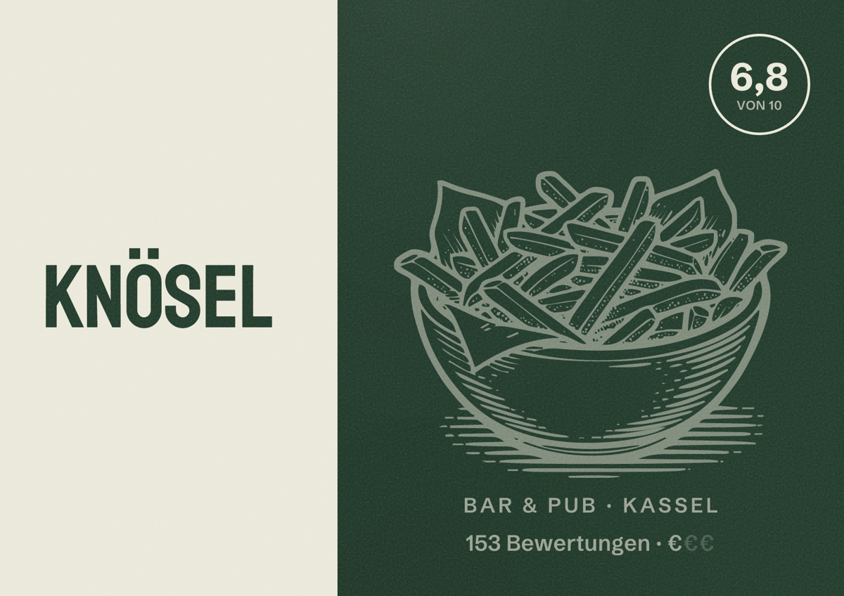 Illustriertes Poster von Knösel, Bar & Pub in Kassel: Bewertung 6,8 von 10 aus 153 Bewertungen, Preisniveau €