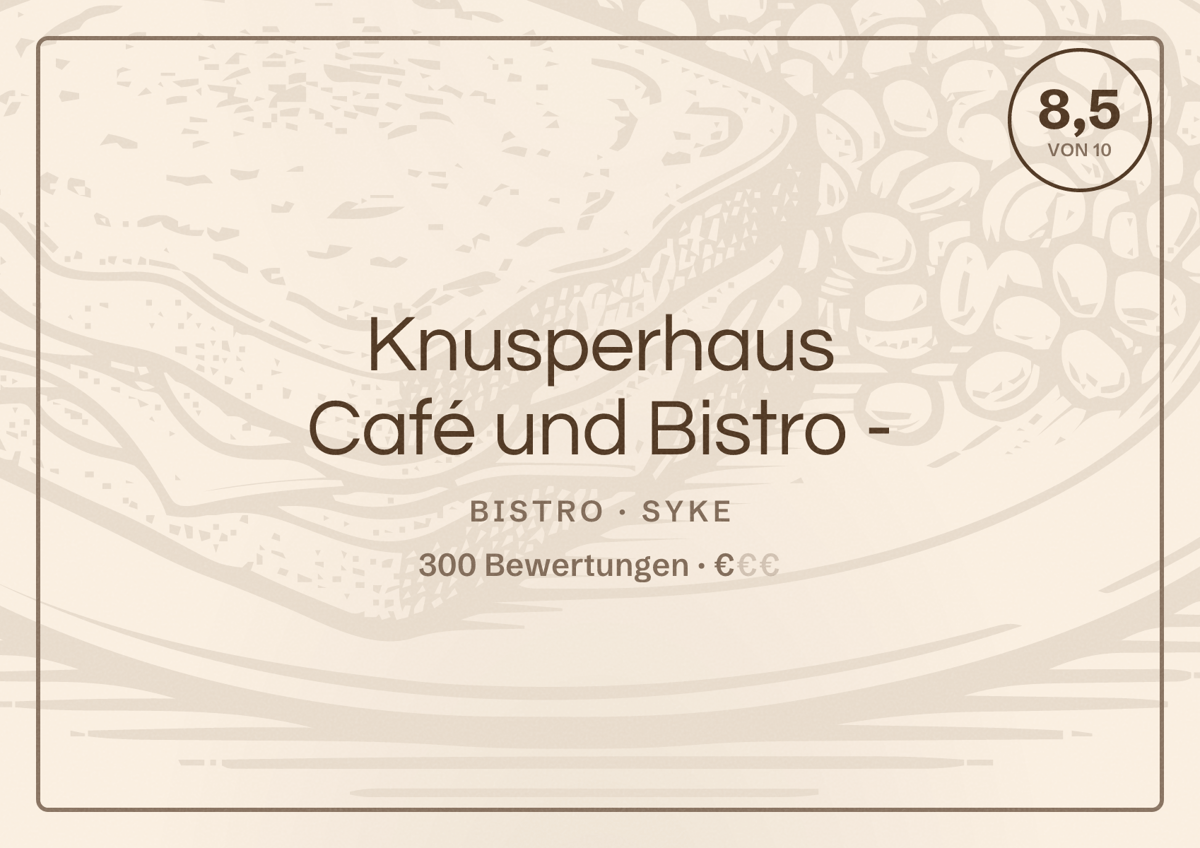Illustriertes Poster von Knusperhaus Café und Bistro -, Bistro in Syke: Bewertung 8,5 von 10 aus 300 Bewertungen, Preisniveau €