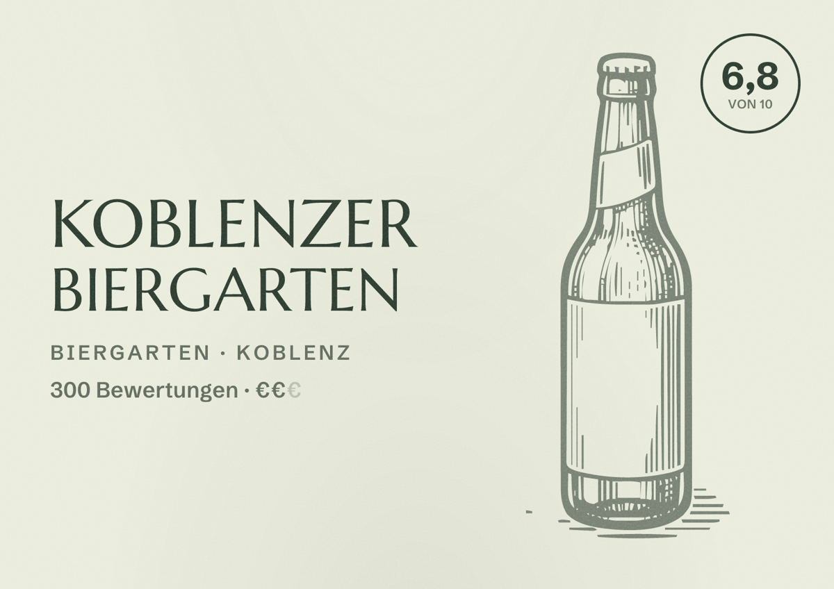 Illustriertes Poster von Koblenzer Biergarten, Biergarten in Koblenz: Bewertung 6,8 von 10 aus 300 Bewertungen, Preisniveau €€