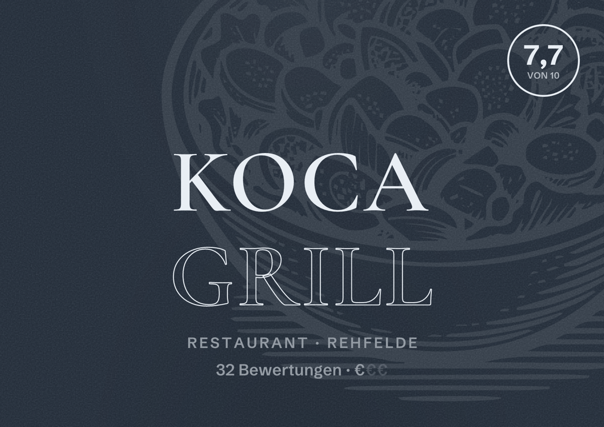 Illustriertes Poster von KOCA Grill, Restaurant in Rehfelde: Bewertung 7,7 von 10 aus 32 Bewertungen, Preisniveau €