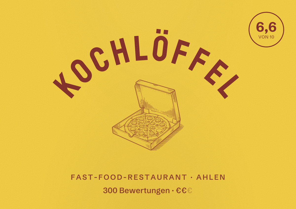 Illustriertes Poster von Kochlöffel, Fast-Food-Restaurant in Ahlen: Bewertung 6,6 von 10 aus 300 Bewertungen, Preisniveau €€