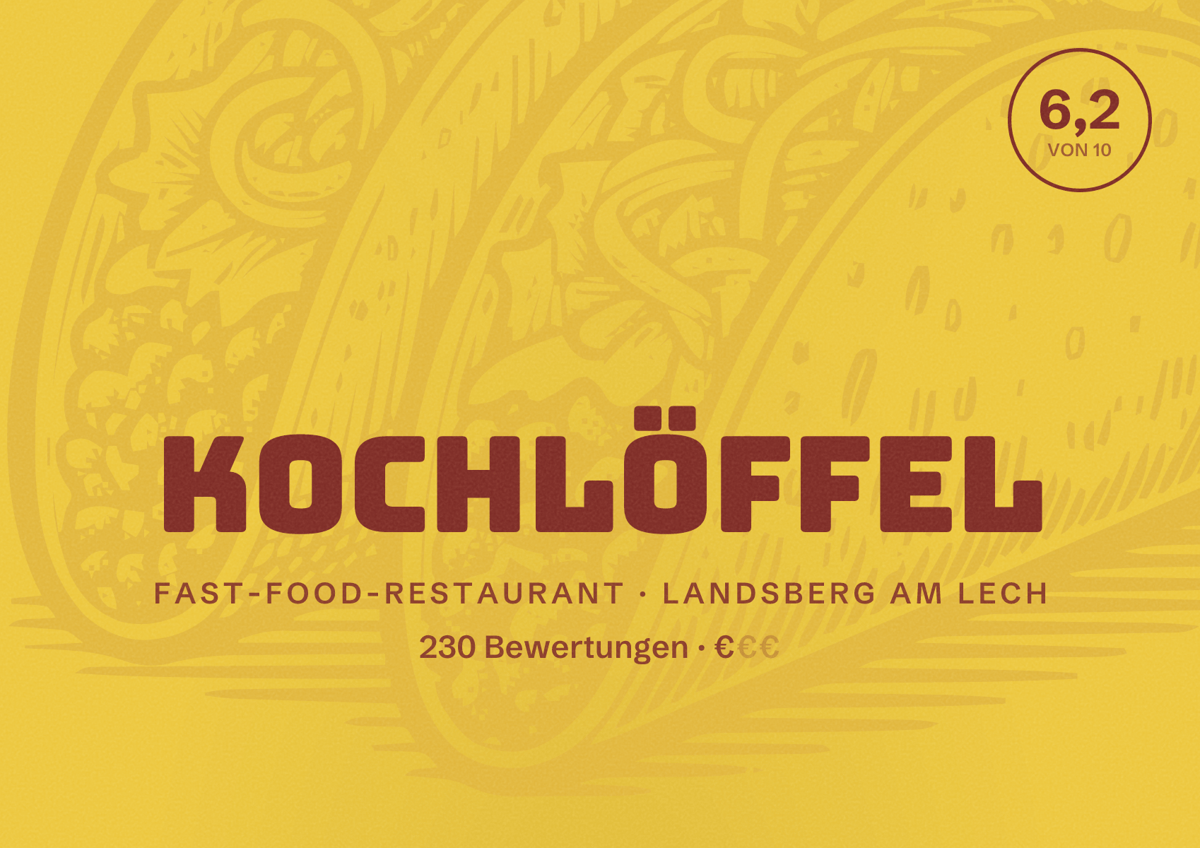 Illustriertes Poster von Kochlöffel, Fast-Food-Restaurant in Landsberg am Lech: Bewertung 6,2 von 10 aus 230 Bewertungen, Preisniveau €