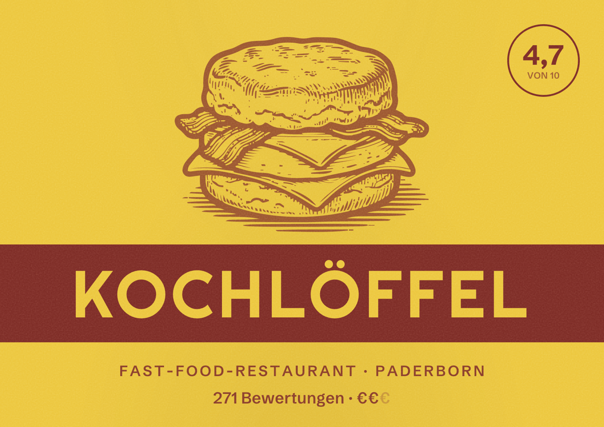 Illustriertes Poster von Kochlöffel, Fast-Food-Restaurant in Paderborn: Bewertung 4,7 von 10 aus 271 Bewertungen, Preisniveau €€