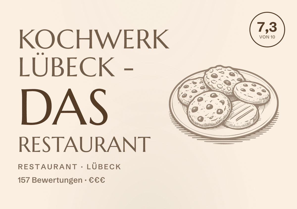 Illustriertes Poster von KOCHWERK Lübeck - das Restaurant, Restaurant in Lübeck: Bewertung 7,3 von 10 aus 157 Bewertungen, Preisniveau €€€