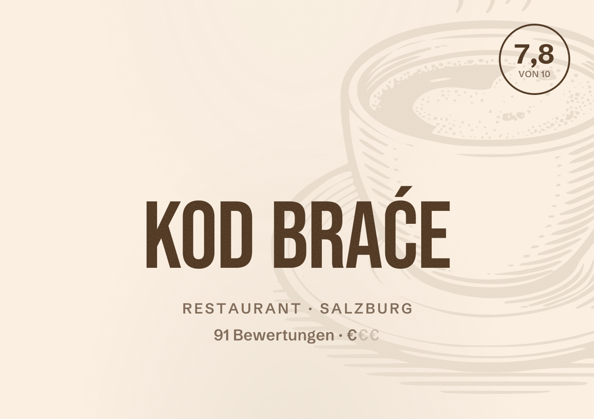 Illustriertes Poster von Kod Braće, Restaurant in Salzburg: Bewertung 7,8 von 10 aus 91 Bewertungen, Preisniveau €