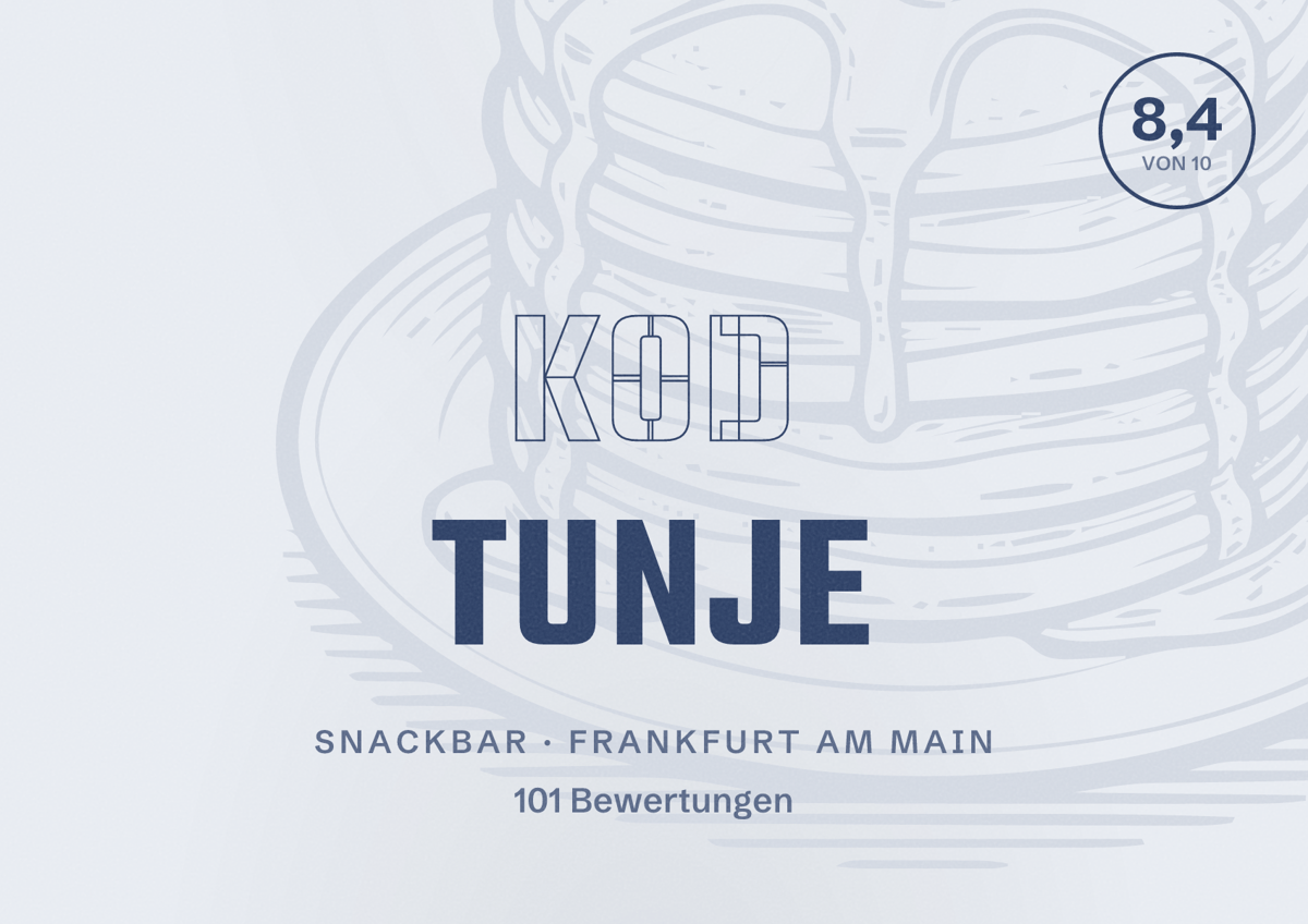 Illustriertes Poster von Kod Tunje, Snackbar in Frankfurt am Main: Bewertung 8,4 von 10 aus 101 Bewertungen