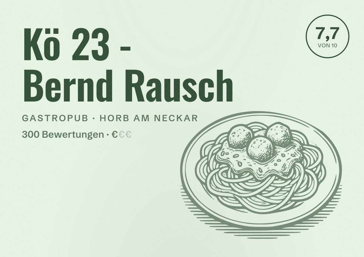 Illustriertes Poster von Kö 23 - Bernd Rausch, Gastropub in Horb am Neckar: Bewertung 7,7 von 10 aus 300 Bewertungen, Preisniveau €