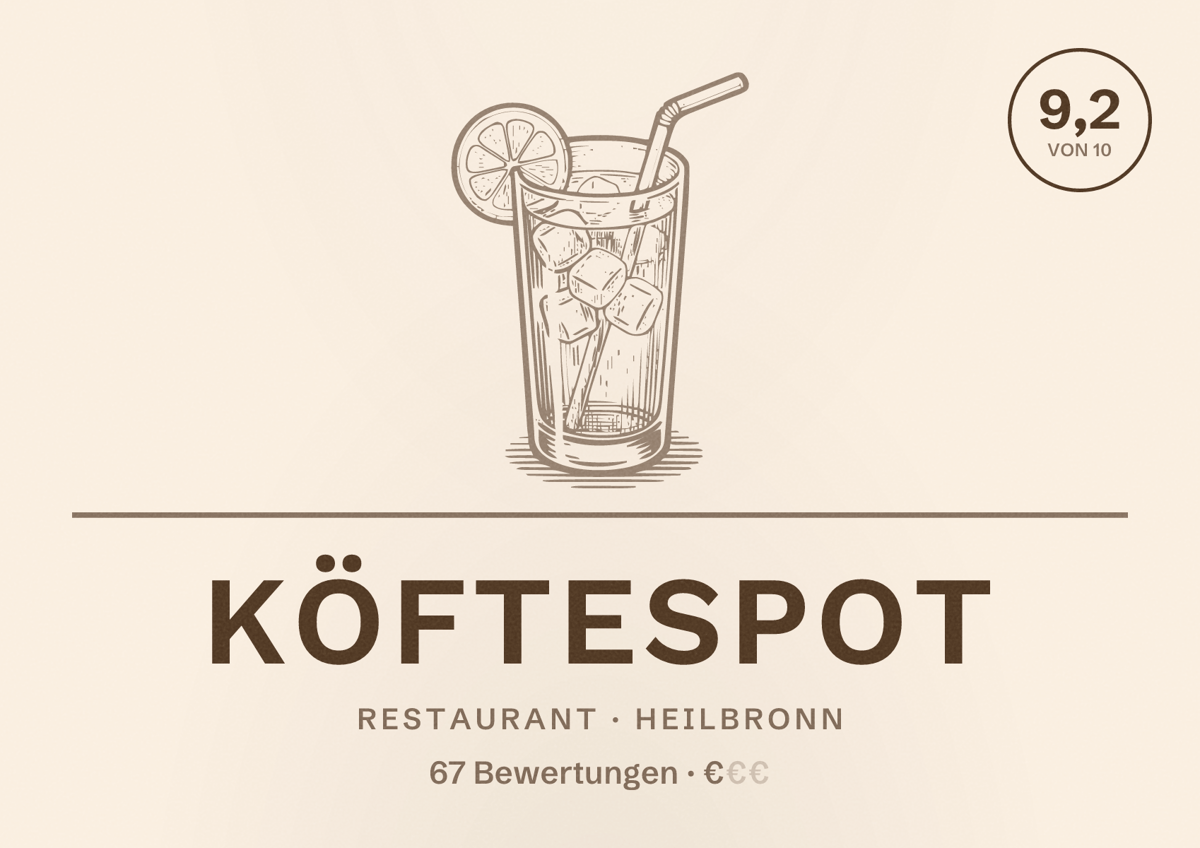 Illustriertes Poster von Köftespot, Restaurant in Heilbronn: Bewertung 9,2 von 10 aus 67 Bewertungen, Preisniveau €