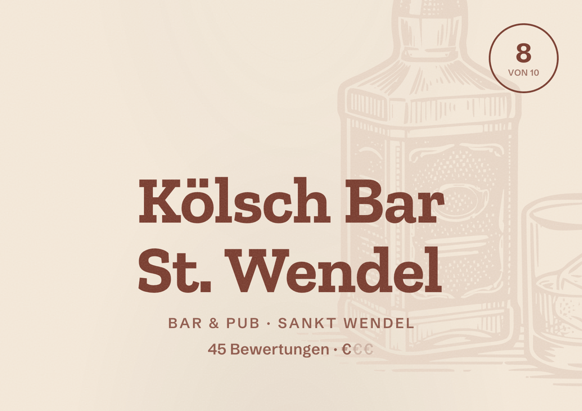 Illustriertes Poster von Kölsch Bar St. Wendel, Bar & Pub in Sankt Wendel: Bewertung 8 von 10 aus 45 Bewertungen, Preisniveau €