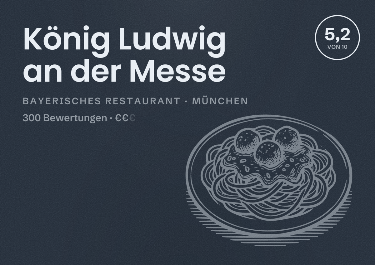 Illustriertes Poster von König Ludwig an der Messe, Bayerisches Restaurant in München: Bewertung 5,2 von 10 aus 300 Bewertungen, Preisniveau €€
