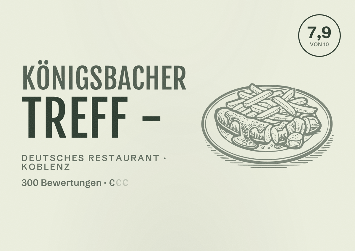Illustriertes Poster von Königsbacher Treff -, Deutsches Restaurant in Koblenz: Bewertung 7,9 von 10 aus 300 Bewertungen, Preisniveau €