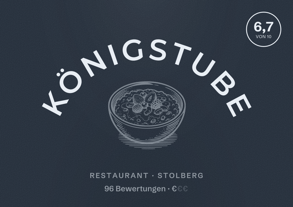 Illustriertes Poster von Königstube, Restaurant in Stolberg: Bewertung 6,7 von 10 aus 96 Bewertungen, Preisniveau €