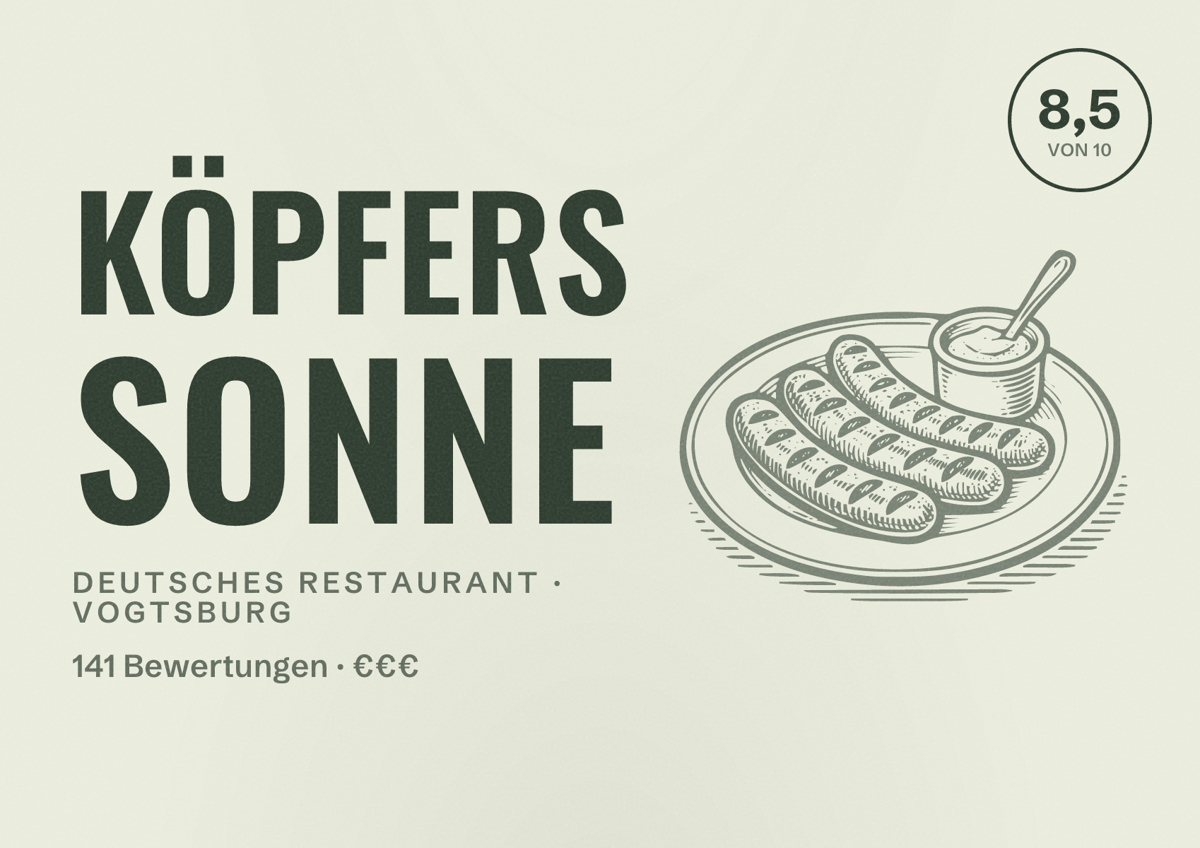 Illustriertes Poster von Köpfers Sonne, Deutsches Restaurant in Vogtsburg: Bewertung 8,5 von 10 aus 141 Bewertungen, Preisniveau €€€