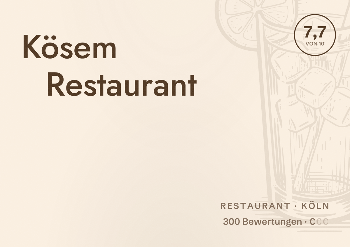 Illustriertes Poster von Kösem Restaurant, Restaurant in Köln: Bewertung 7,7 von 10 aus 300 Bewertungen, Preisniveau €