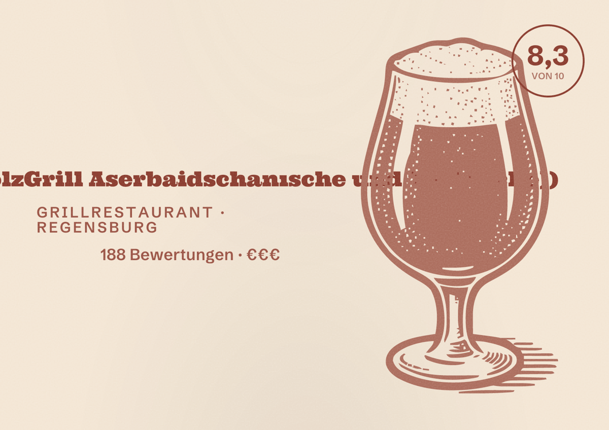 Illustriertes Poster von Köz Kebap(HolzGrill Aserbaidschanısche und Türkische)), Grillrestaurant in Regensburg: Bewertung 8,3 von 10 aus 188 Bewertungen, Preisniveau €€€