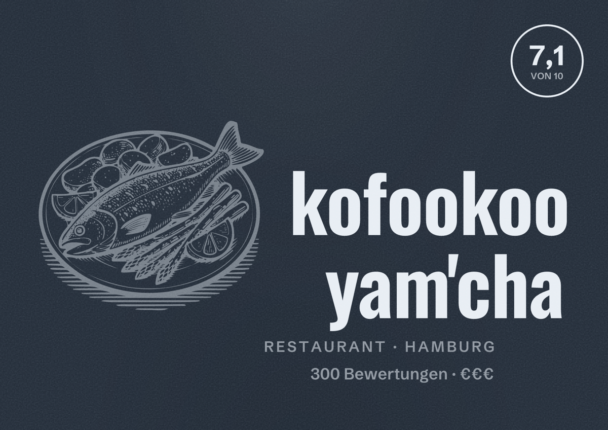 Illustriertes Poster von kofookoo yam'cha, Restaurant in Hamburg: Bewertung 7,1 von 10 aus 300 Bewertungen, Preisniveau €€€