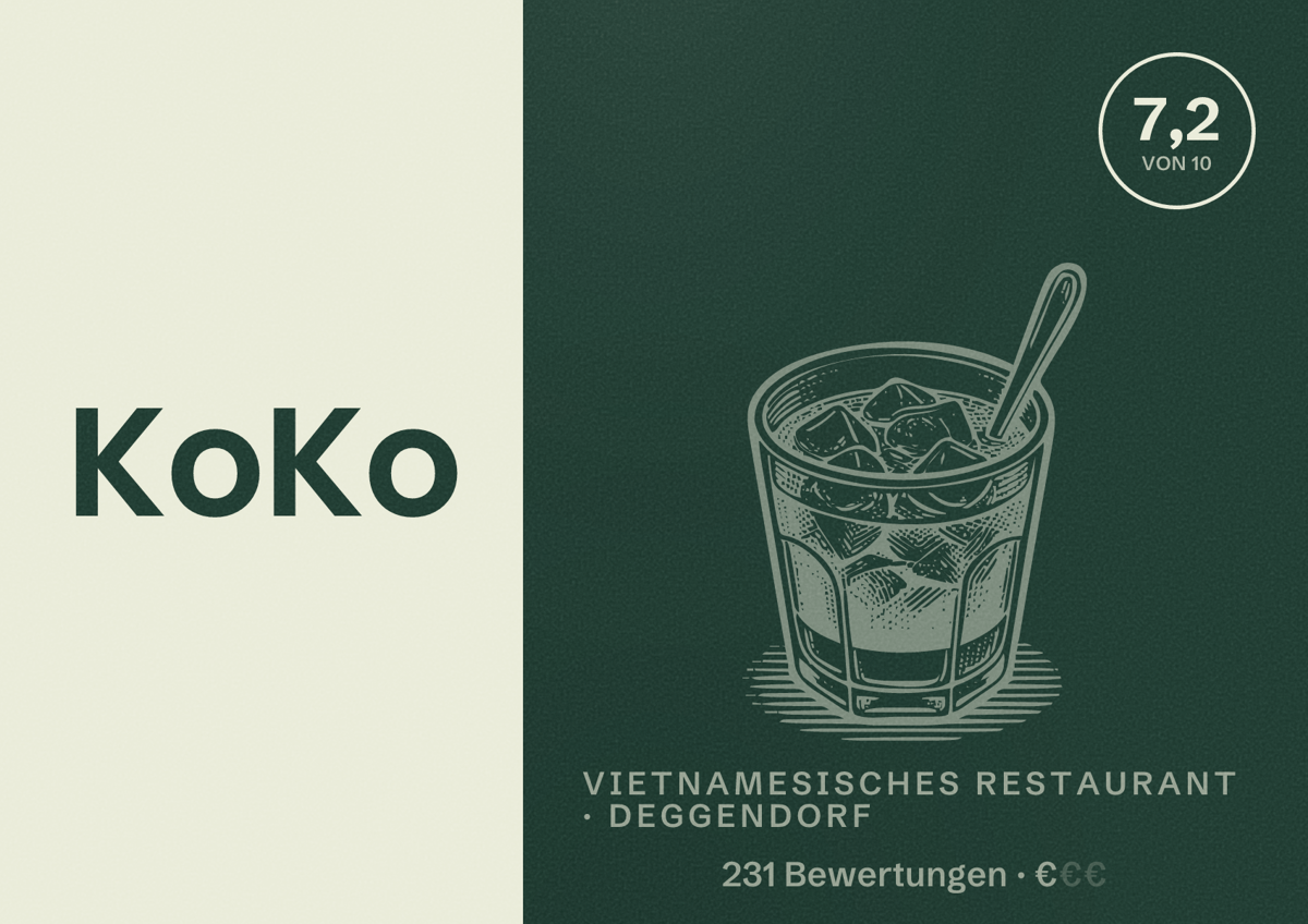 Illustriertes Poster von KoKo, Vietnamesisches Restaurant in Deggendorf: Bewertung 7,2 von 10 aus 231 Bewertungen, Preisniveau €