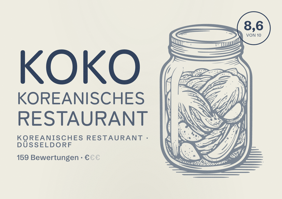 Illustriertes Poster von KOKO Koreanisches Restaurant, Koreanisches Restaurant in Düsseldorf: Bewertung 8,6 von 10 aus 159 Bewertungen, Preisniveau €
