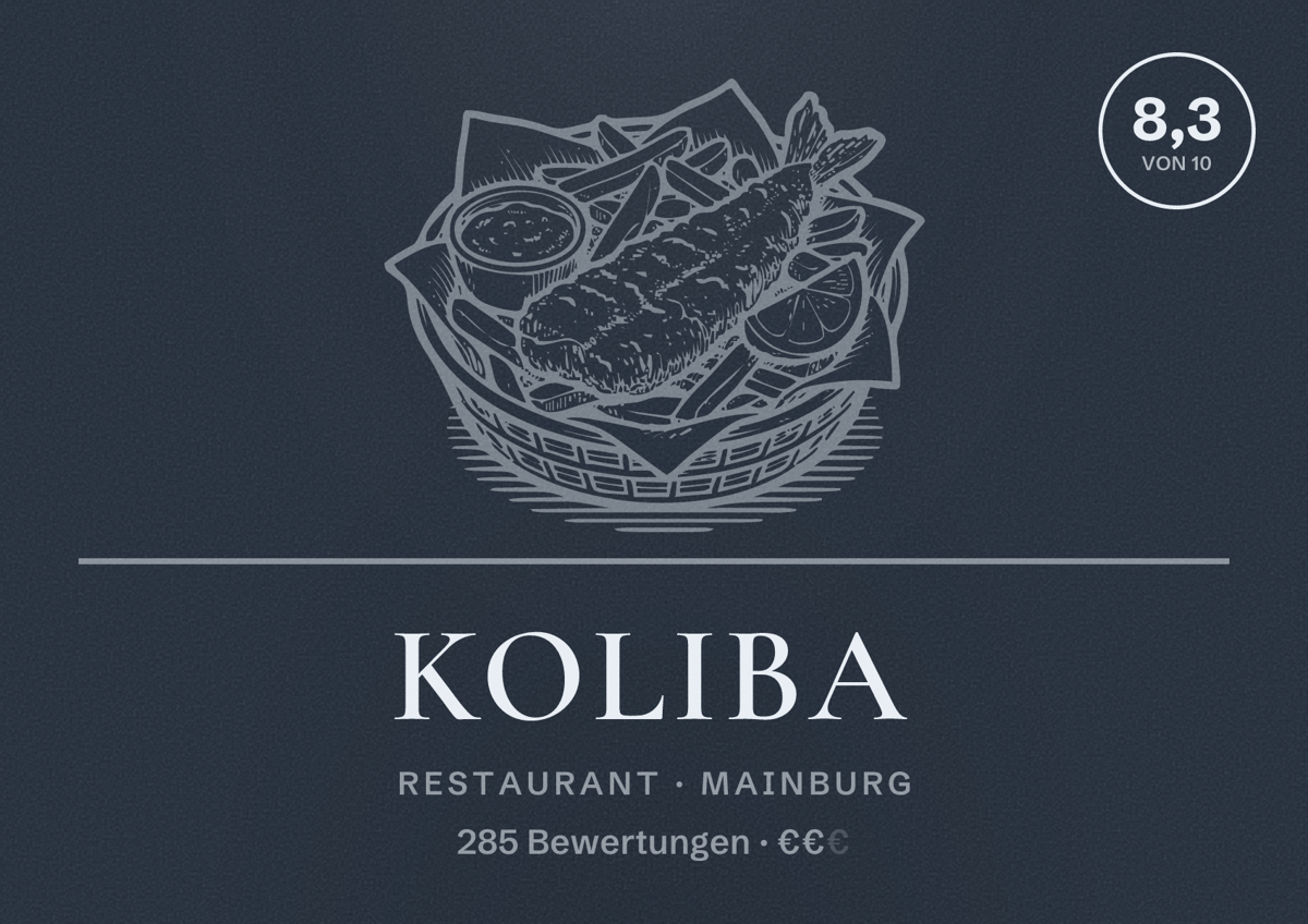 Illustriertes Poster von Koliba, Restaurant in Mainburg: Bewertung 8,3 von 10 aus 285 Bewertungen, Preisniveau €€