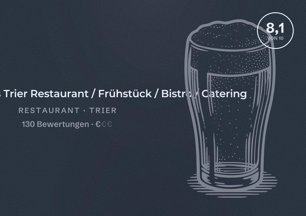 Illustriertes Poster von Kollmanns Trier Restaurant / Frühstück / Bistro / Catering, Restaurant in Trier: Bewertung 8,1 von 10 aus 130 Bewertungen, Preisniveau €