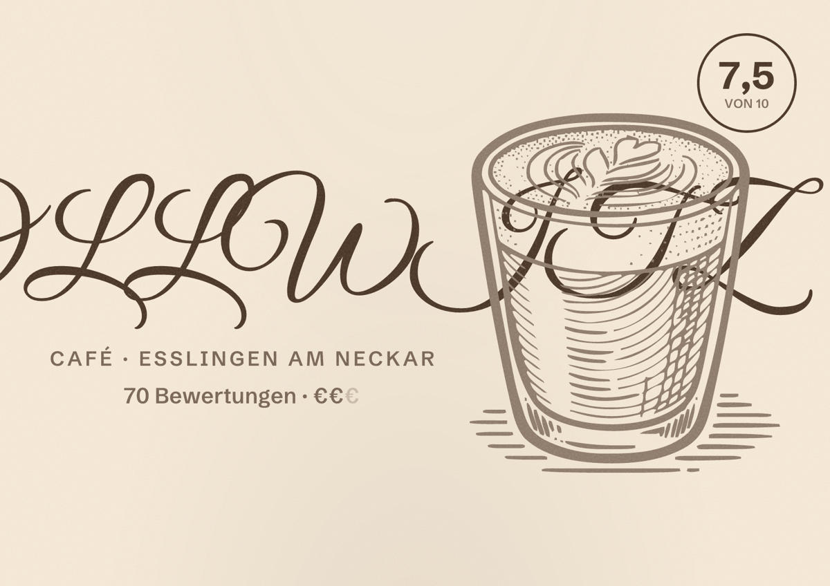 Illustriertes Poster von KOLLWITZ, Café in Esslingen am Neckar: Bewertung 7,5 von 10 aus 70 Bewertungen, Preisniveau €€