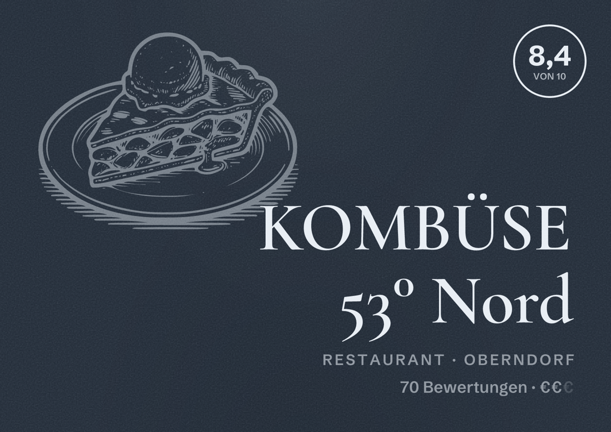 Illustriertes Poster von KOMBÜSE 53° Nord, Restaurant in Oberndorf: Bewertung 8,4 von 10 aus 70 Bewertungen, Preisniveau €€