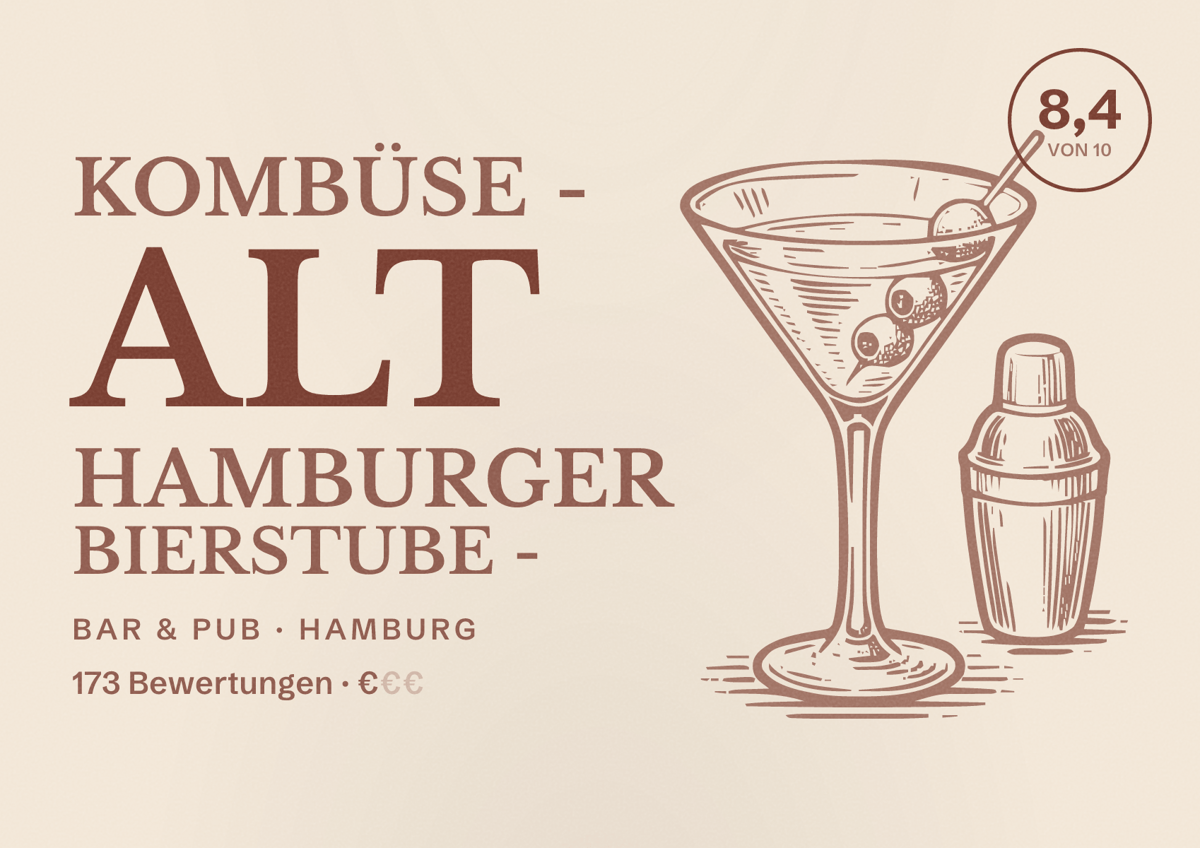 Illustriertes Poster von Kombüse - Alt Hamburger Bierstube -, Bar & Pub in Hamburg: Bewertung 8,4 von 10 aus 173 Bewertungen, Preisniveau €