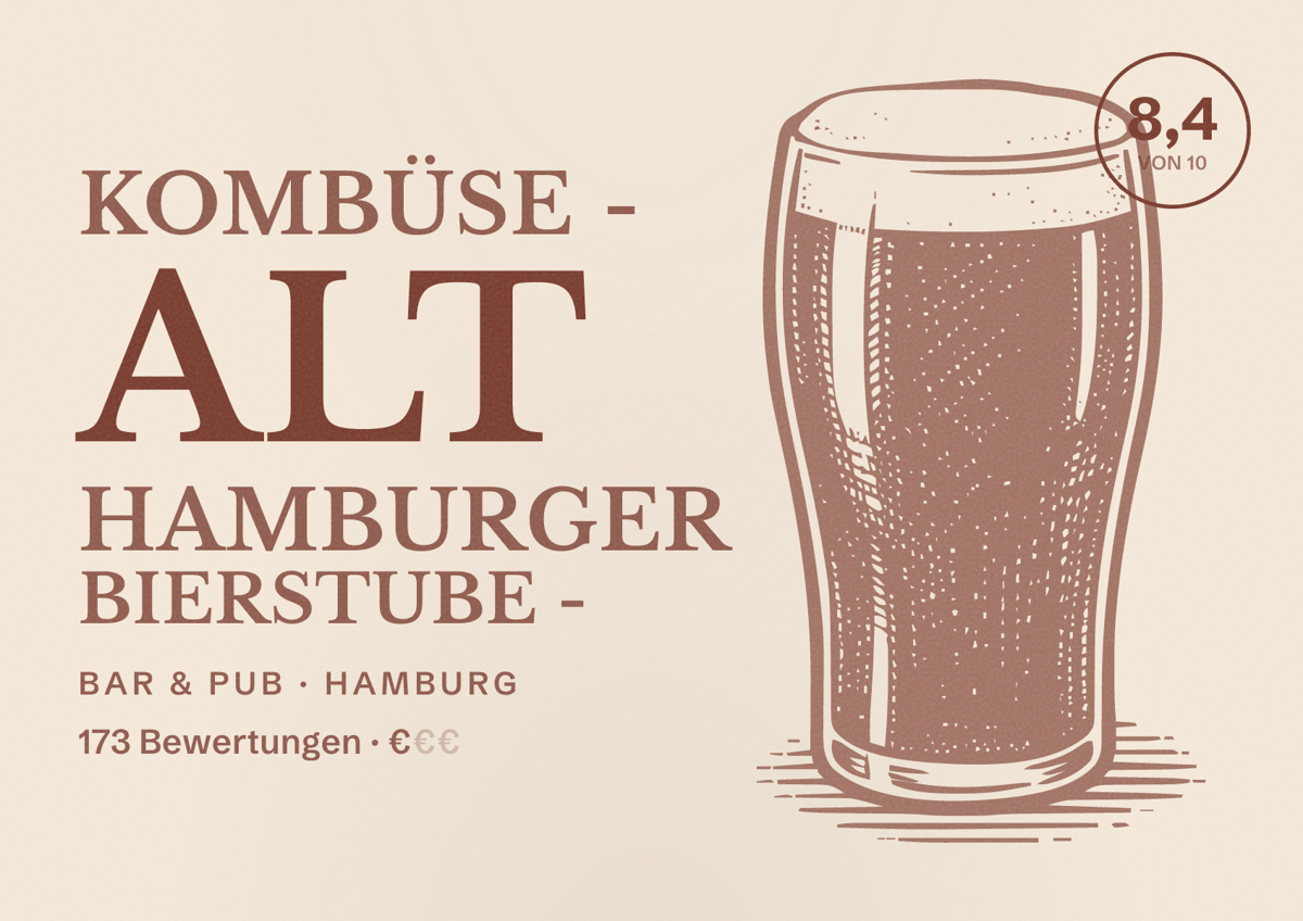 Illustriertes Poster von Kombüse - Alt Hamburger Bierstube -, Bar & Pub in Hamburg: Bewertung 8,4 von 10 aus 173 Bewertungen, Preisniveau €