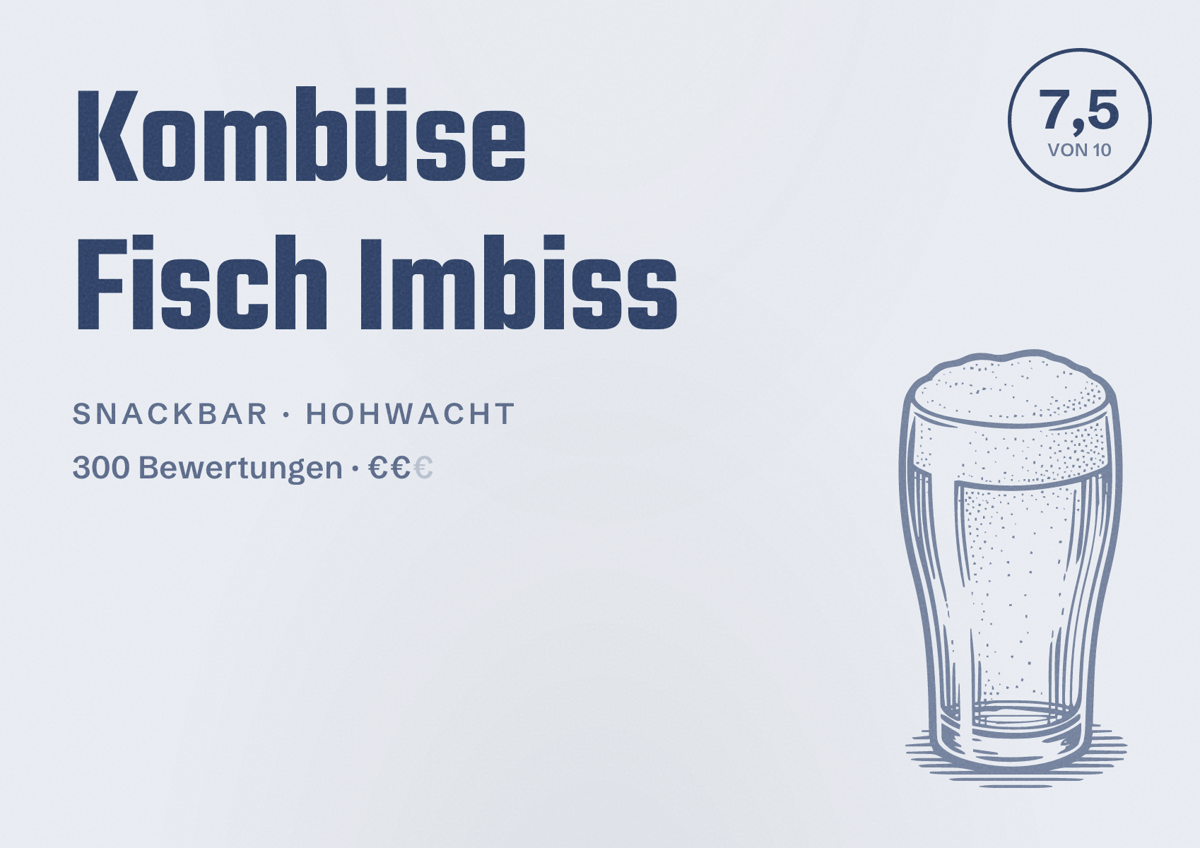 Illustriertes Poster von Kombüse Fisch Imbiss, Snackbar in Hohwacht: Bewertung 7,5 von 10 aus 300 Bewertungen, Preisniveau €€