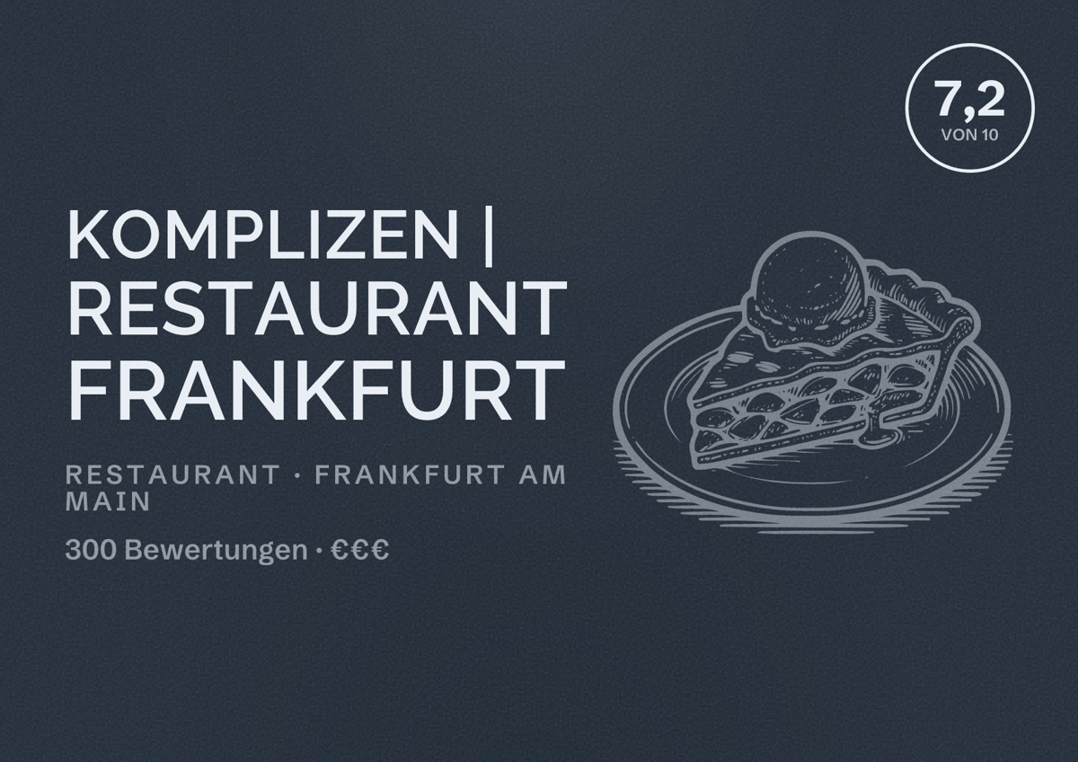 Illustriertes Poster von KOMPLIZEN | Restaurant Frankfurt, Restaurant in Frankfurt am Main: Bewertung 7,2 von 10 aus 300 Bewertungen, Preisniveau €€€