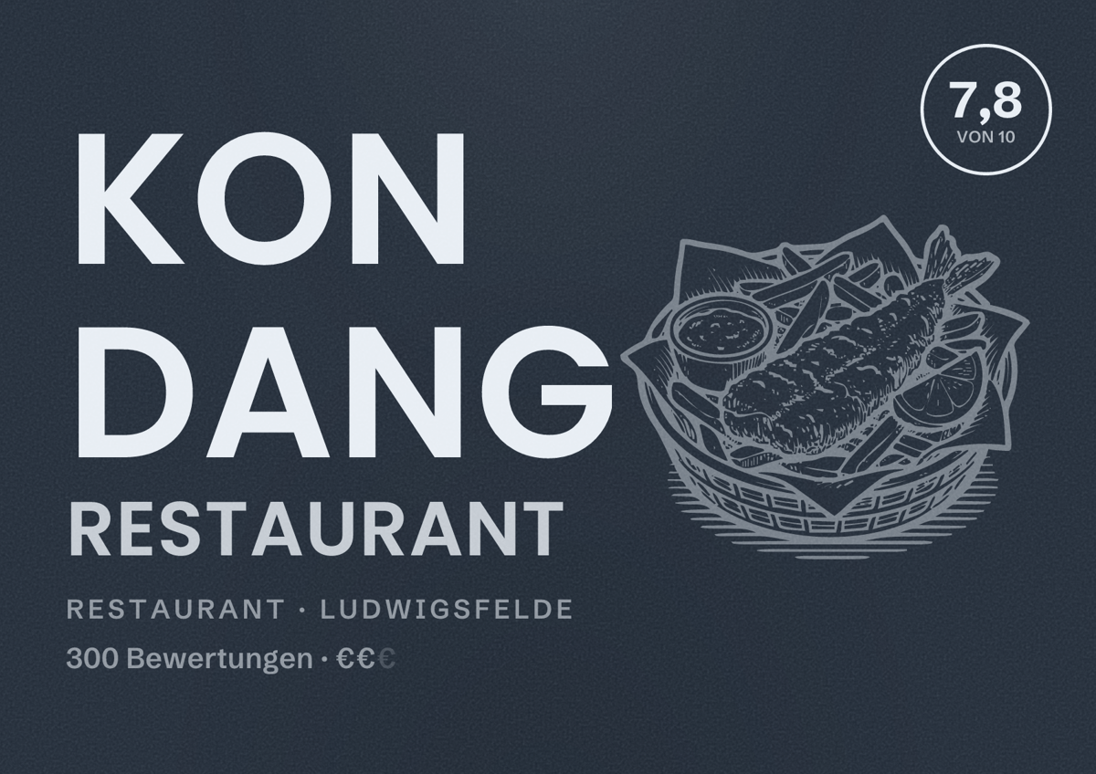 Illustriertes Poster von Kon Dang Restaurant, Restaurant in Ludwigsfelde: Bewertung 7,8 von 10 aus 300 Bewertungen, Preisniveau €€