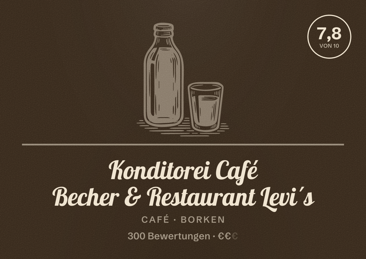 Illustriertes Poster von Konditorei Café Becher & Restaurant Levi´s, Café in Borken: Bewertung 7,8 von 10 aus 300 Bewertungen, Preisniveau €€