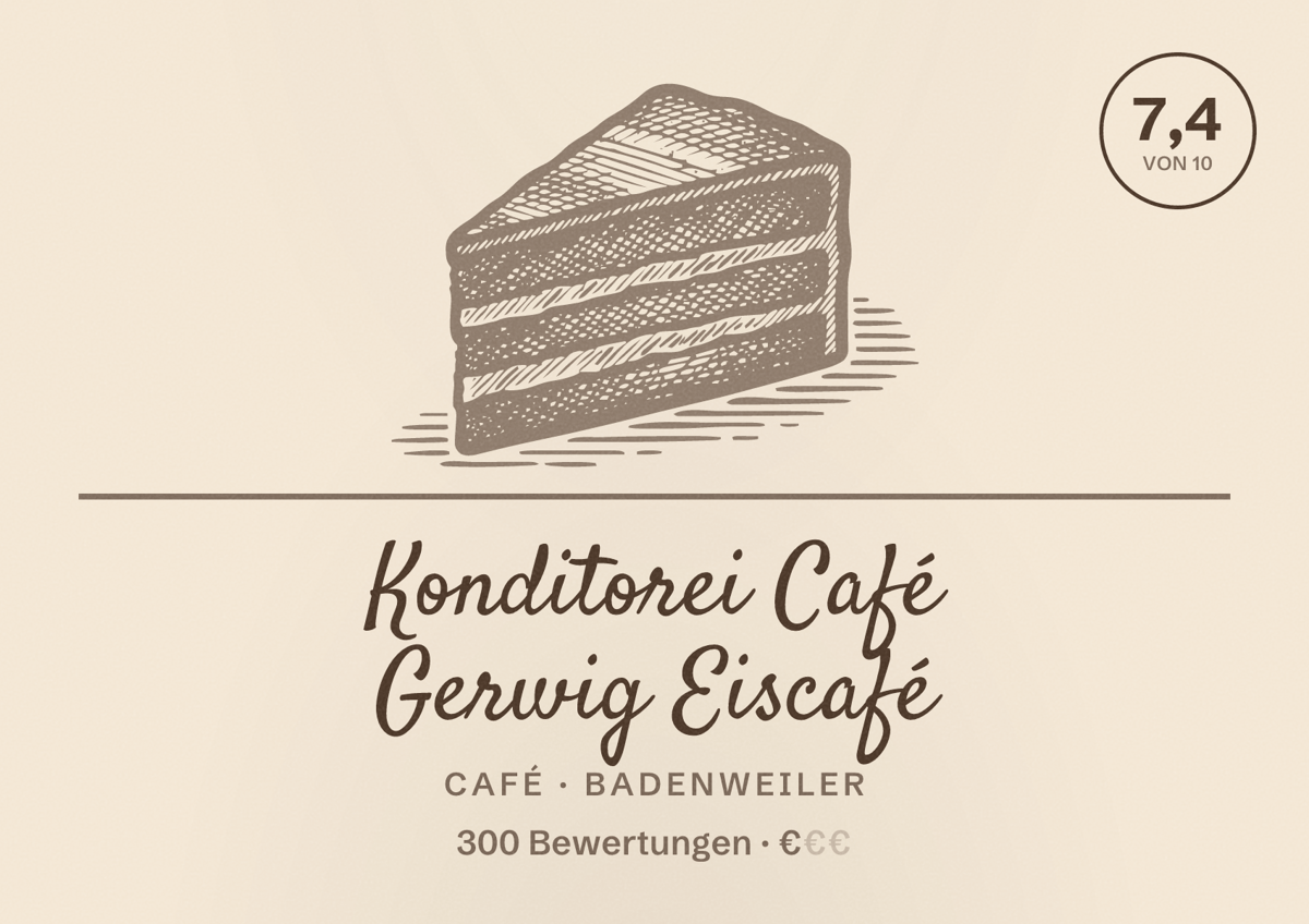 Illustriertes Poster von Konditorei Café Gerwig Eiscafé, Café in Badenweiler: Bewertung 7,4 von 10 aus 300 Bewertungen, Preisniveau €