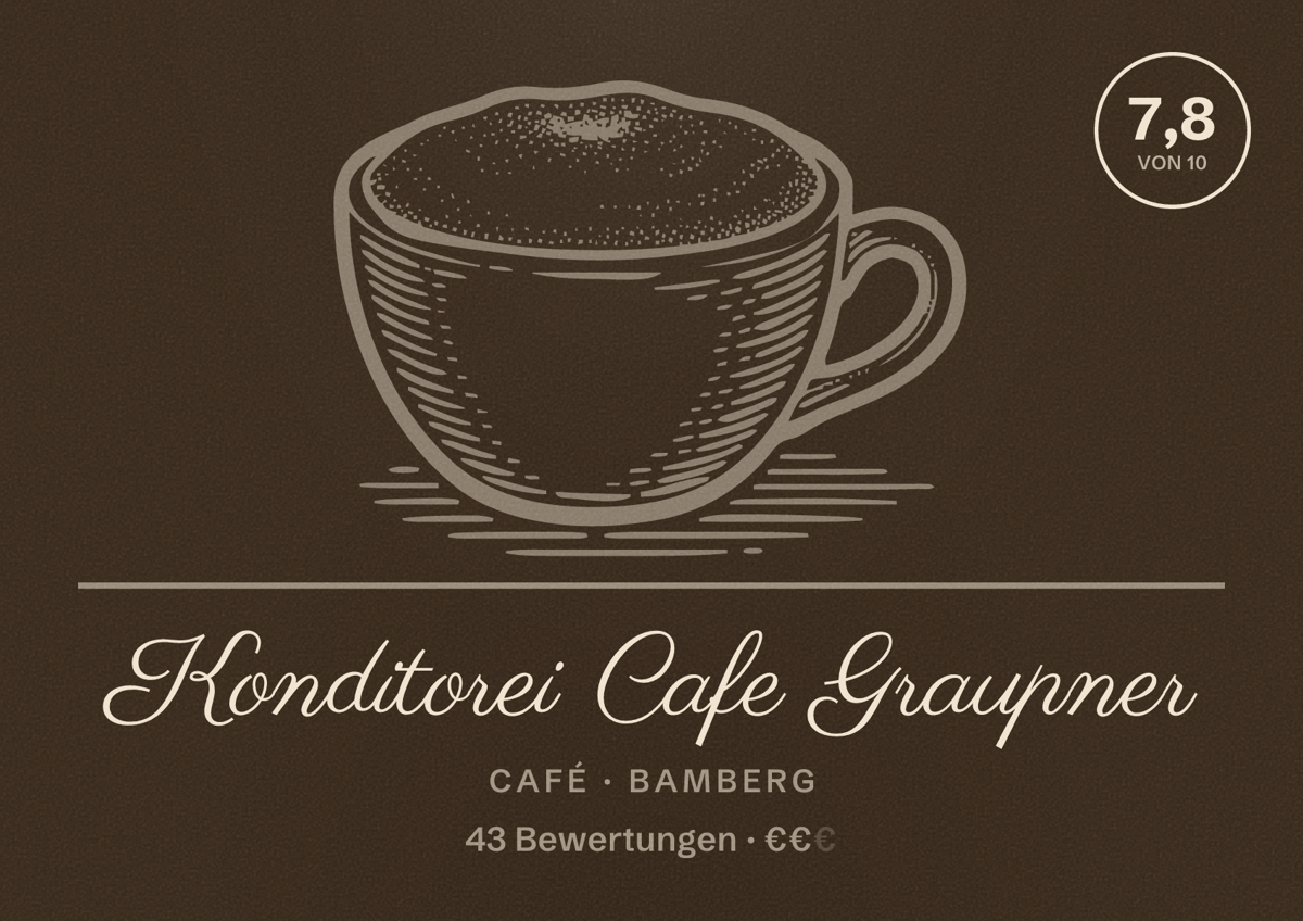 Illustriertes Poster von Konditorei Cafe Graupner, Café in Bamberg: Bewertung 7,8 von 10 aus 43 Bewertungen, Preisniveau €€