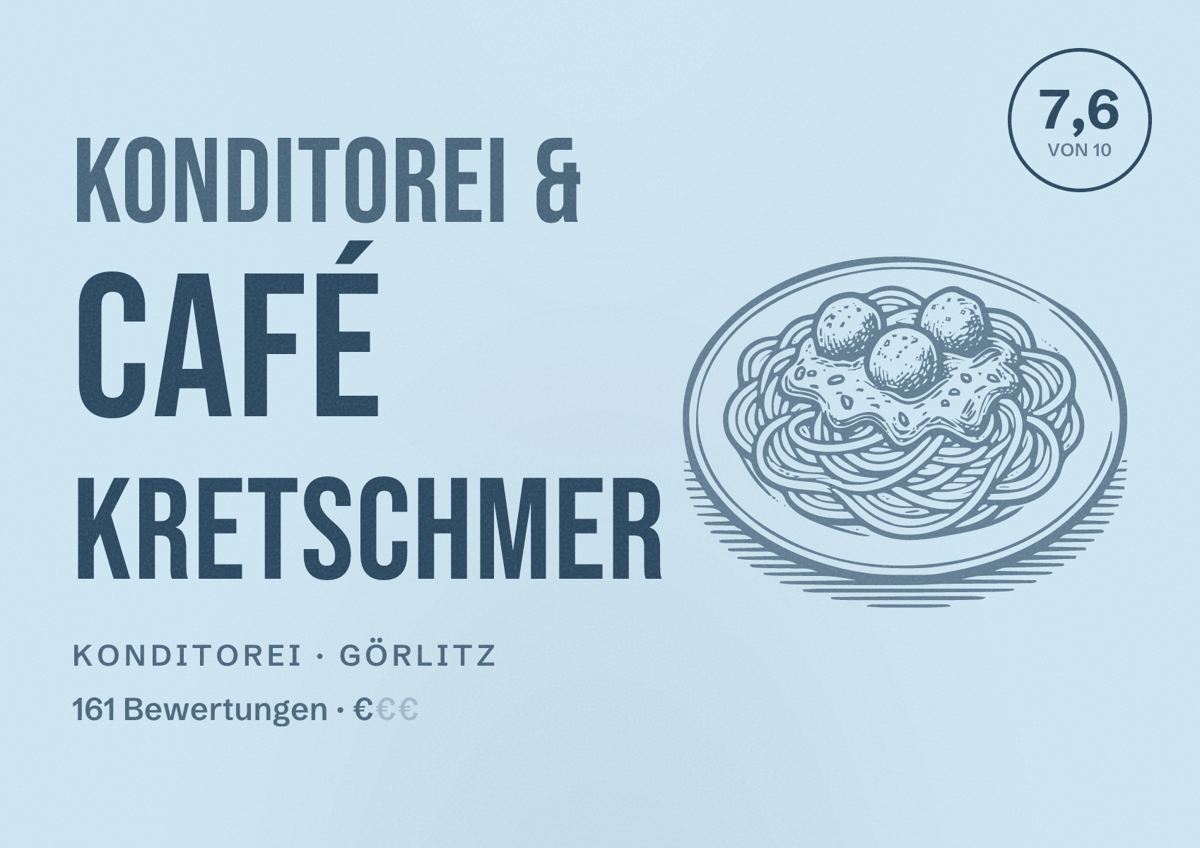 Illustriertes Poster von Konditorei & Café Kretschmer, Konditorei in Görlitz: Bewertung 7,6 von 10 aus 161 Bewertungen, Preisniveau €