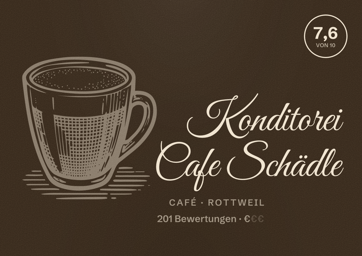 Illustriertes Poster von Konditorei Cafe Schädle, Café in Rottweil: Bewertung 7,6 von 10 aus 201 Bewertungen, Preisniveau €