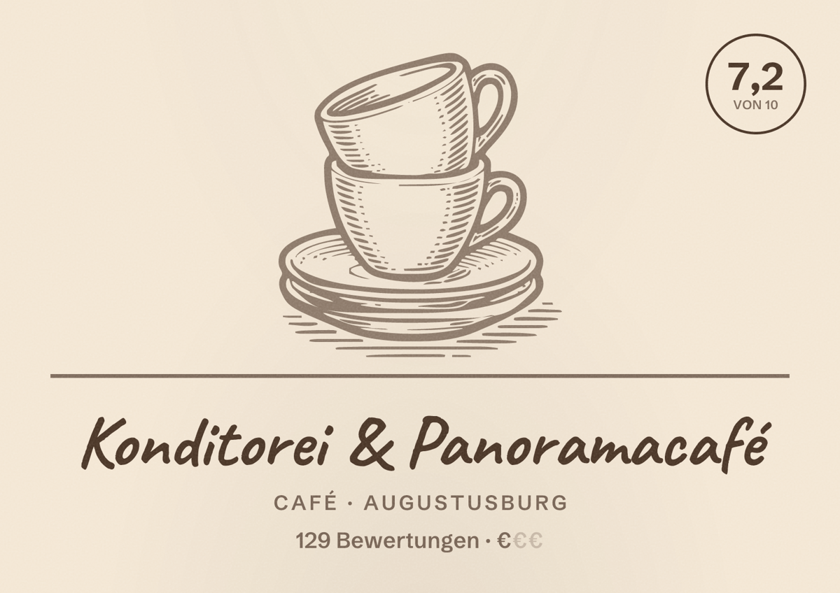 Illustriertes Poster von Konditorei & Panoramacafé, Café in Augustusburg: Bewertung 7,2 von 10 aus 129 Bewertungen, Preisniveau €