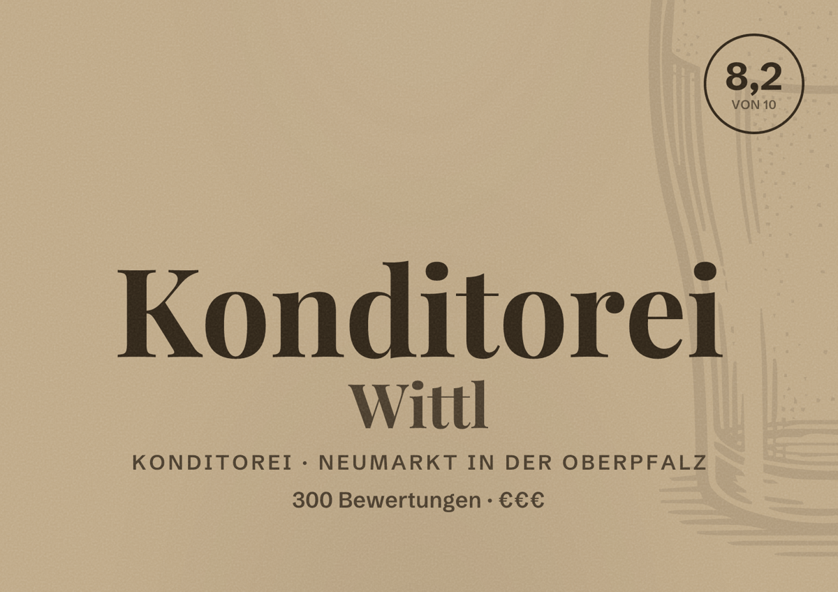Illustriertes Poster von Konditorei Wittl, Konditorei in Neumarkt in der Oberpfalz: Bewertung 8,2 von 10 aus 300 Bewertungen, Preisniveau €€€